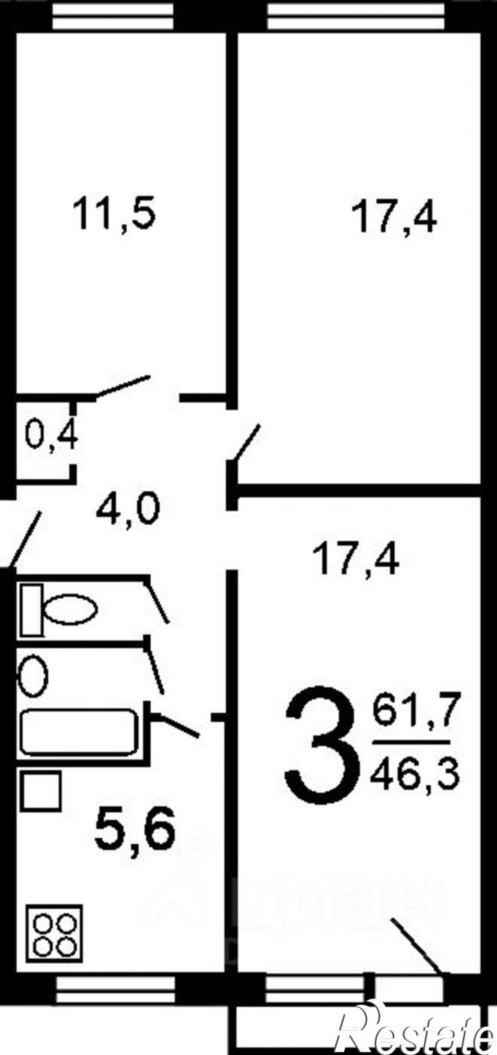 3-комн квартира улица Разина, 10Б,  д. 10Б