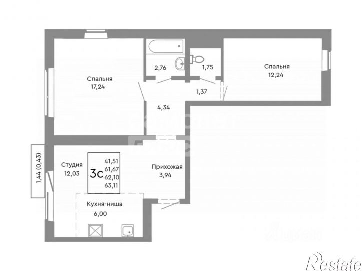 3-комн квартира улица Блюхера, 125Б,  д. 125Б