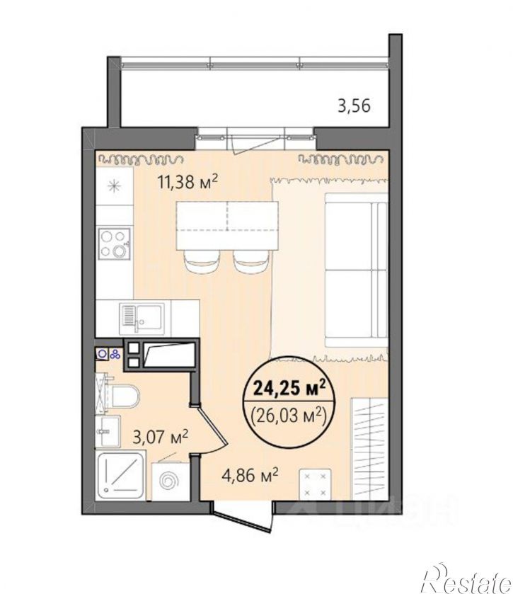 1-комн квартира в новом доме улица Героя России А.В. Яковлева