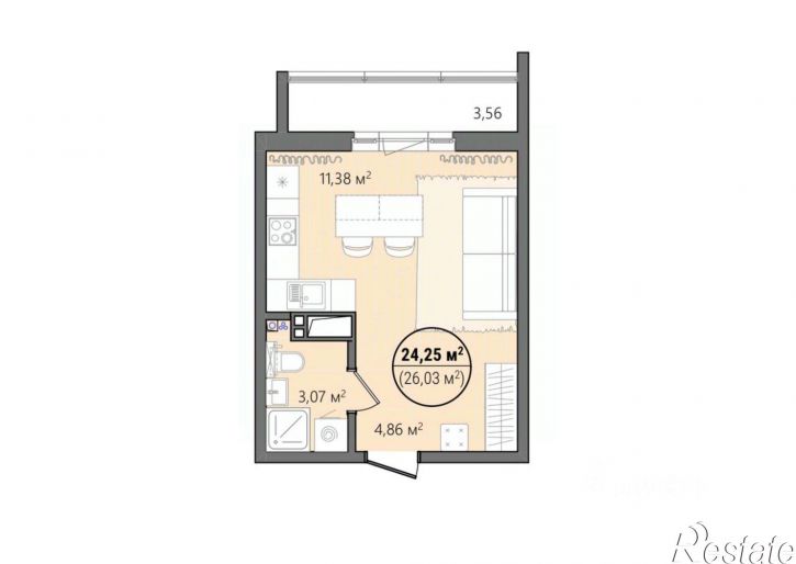 1-комн квартира в новом доме улица Героя России А.В. Яковлева