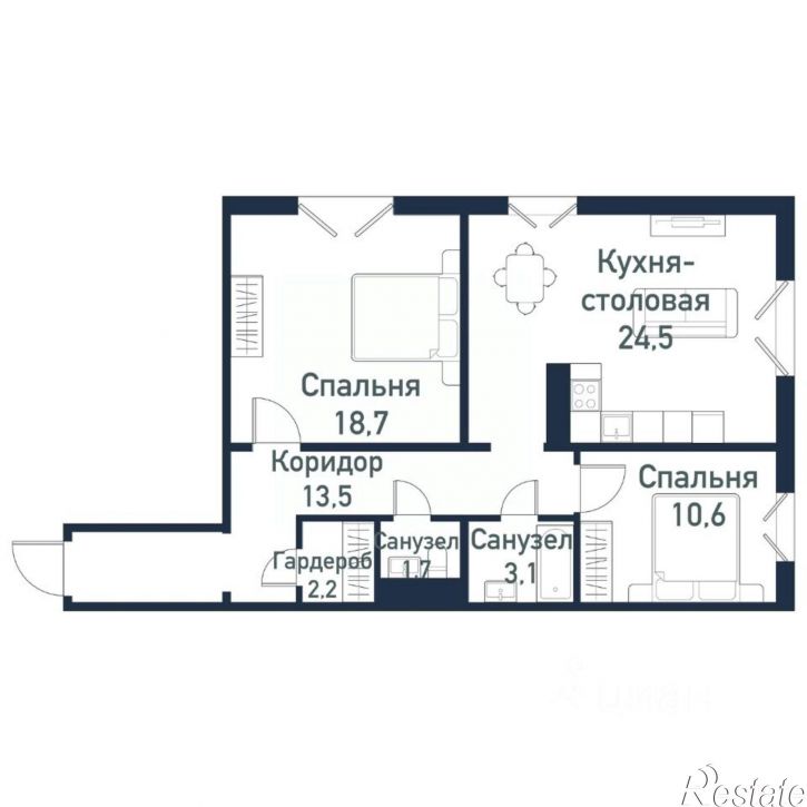 2-комн квартира в новом доме посёлок Западный