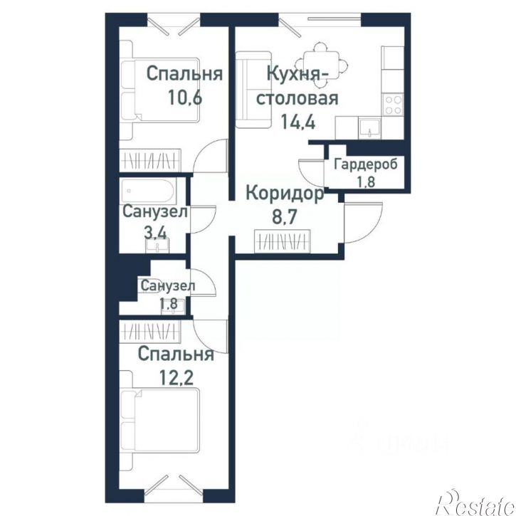 2-комн квартира в новом доме посёлок Западный