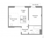 2-комн, 36 кв м, этаж 3/10 Ярославская улица