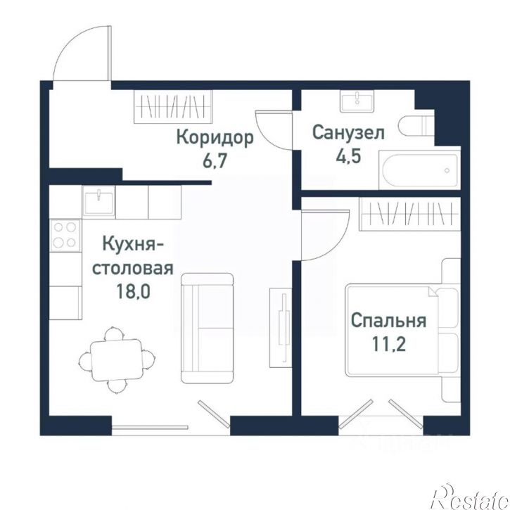 1-комн квартира в новом доме посёлок Западный