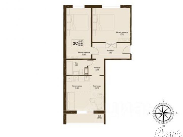 3-комн квартира в новом доме ул Мечты, 17А,  д. 17А