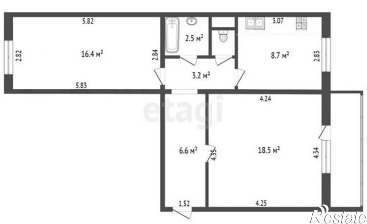 2-комн квартира улица Куйбышева, 15А,  д. 15А