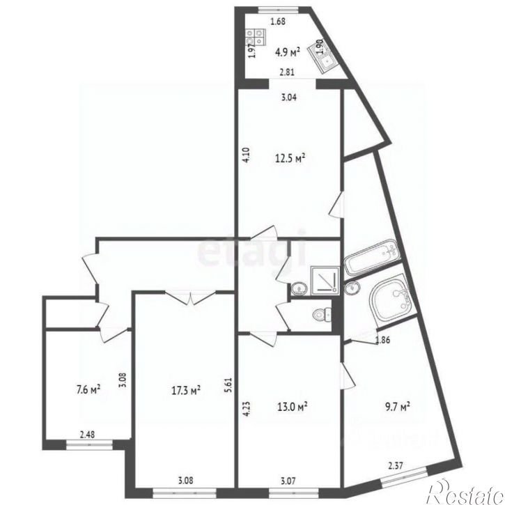 5-комн квартира улица Чичерина, 2,  д. 2