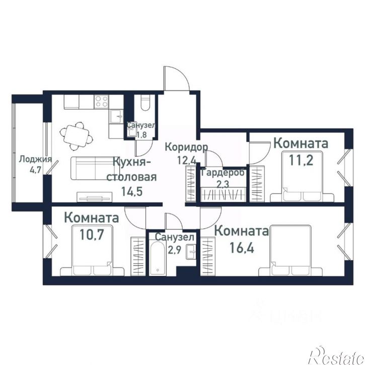3-комн квартира в новом доме ул имени ефрейтора Потехина, 5,  д. 5