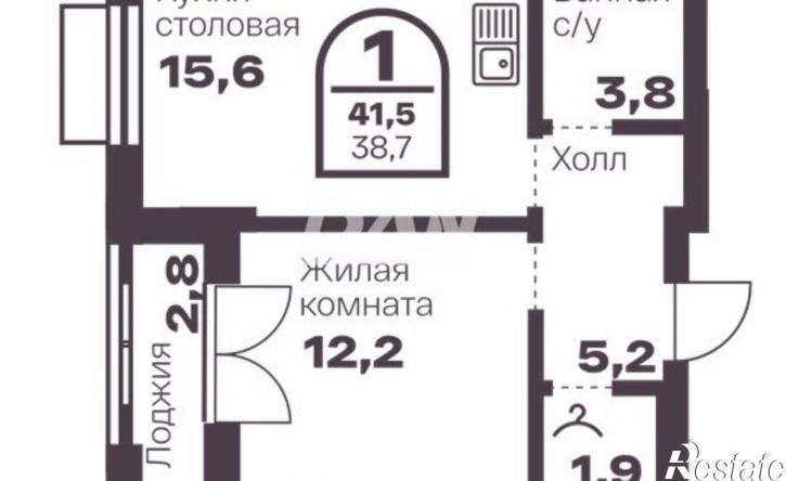 1-комн квартира в новом доме проспект Ленина, 19В,  д. 19В
