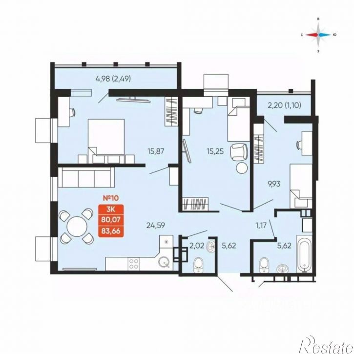 3-комн квартира в новом доме улица Лобкова, 27А,  д. 27А