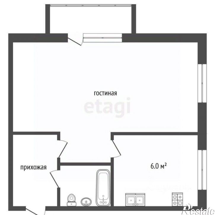 1-комн квартира улица Калинина, 6,  д. 6
