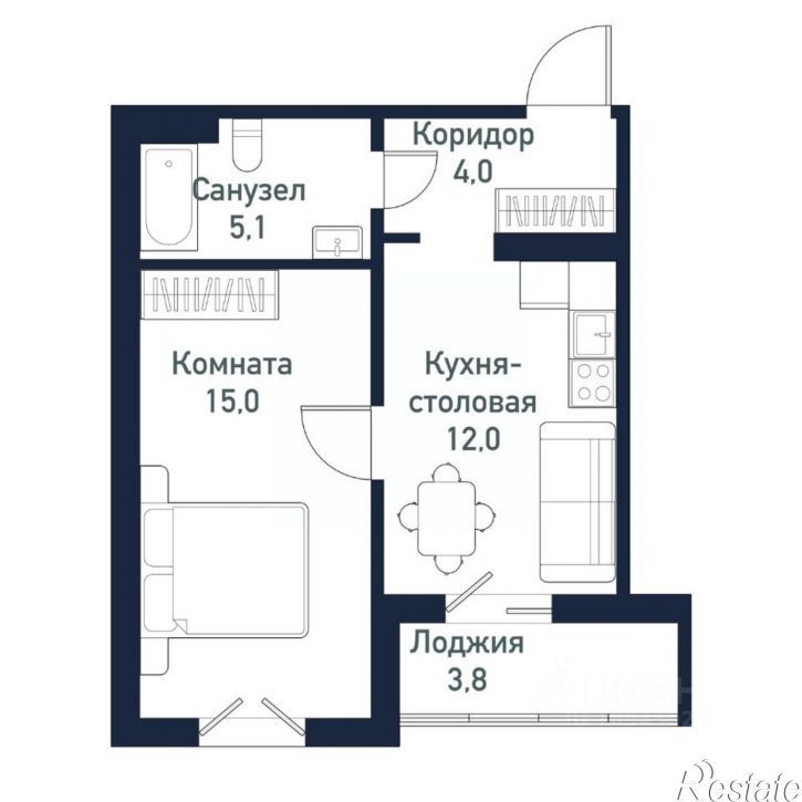 1-комн квартира в новом доме ул имени капитана Ефимова, 8,  д. 8