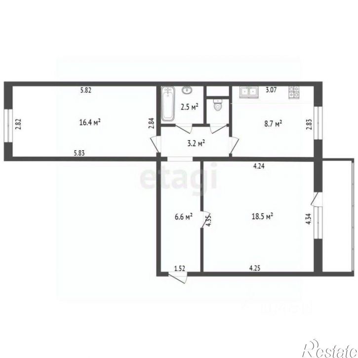 2-комн квартира улица Куйбышева, 15А,  д. 15А