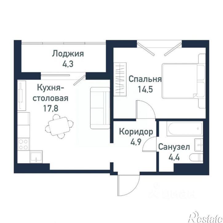 1-комн квартира в новом доме посёлок Западный