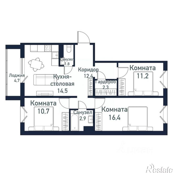 1-комн квартира в новом доме посёлок Западный