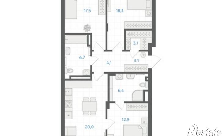 3-комн квартира в новом доме 29-й микрорайон, ЖК Клевер