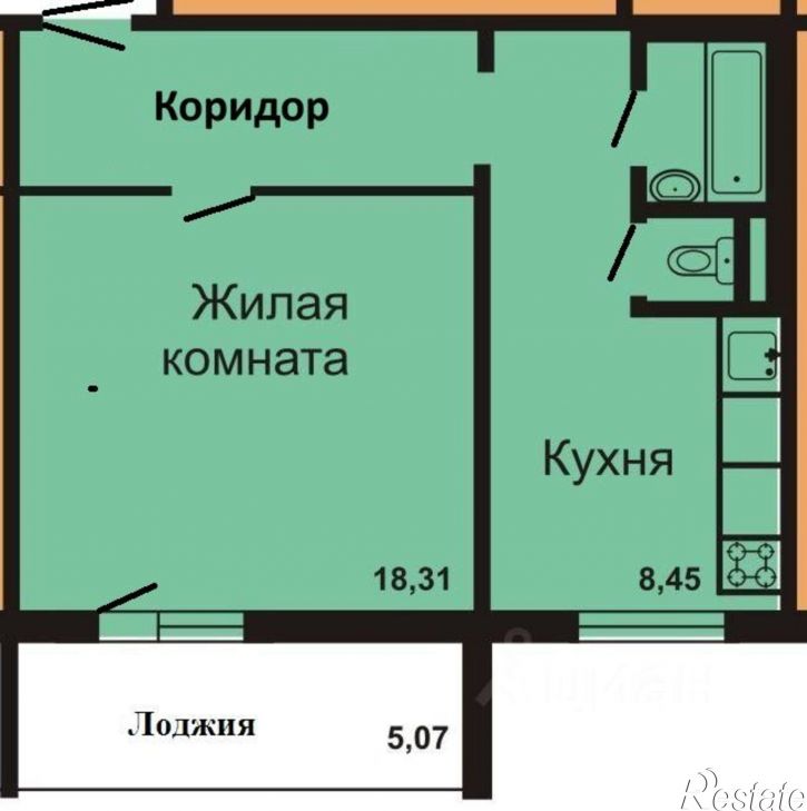1-комн квартира ул Молодогвардейцев, 41Г,  д. 41Г