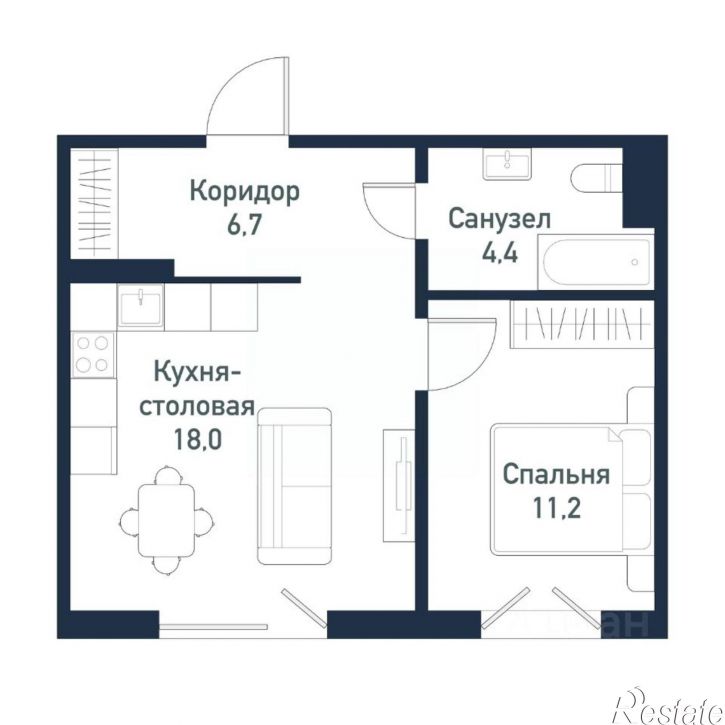 1-комн квартира в новом доме посёлок Западный