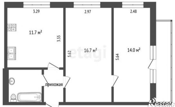 2-комн квартира улица Молодогвардейцев, 51А,  д. 51А