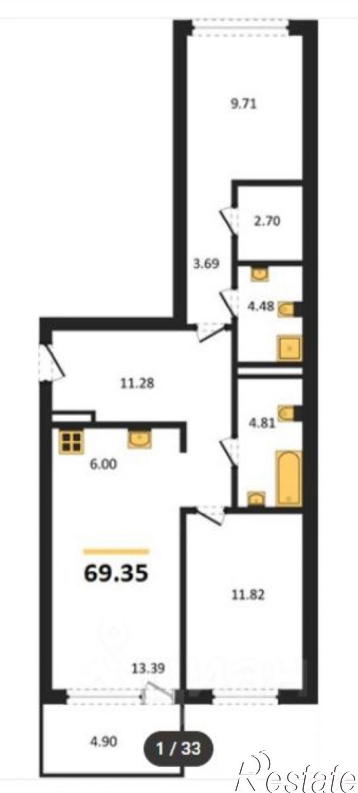 2-комн квартира ул Яркая, 11,  д. 11
