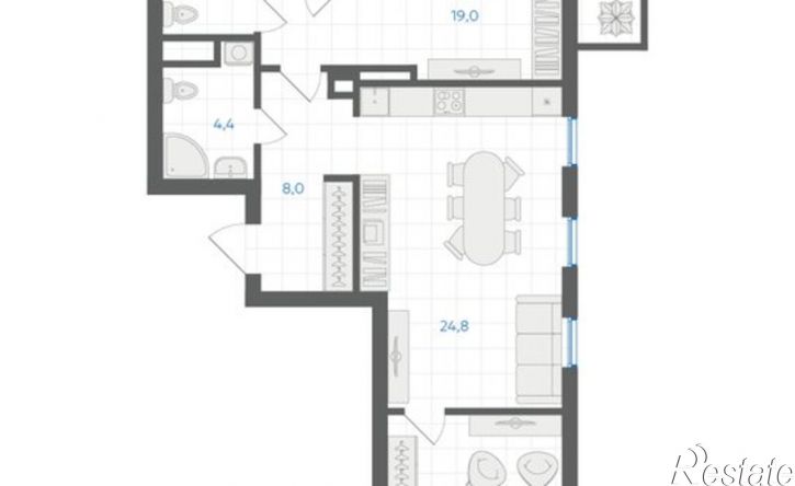 2-комн квартира в новом доме 29-й микрорайон, ЖК Клевер