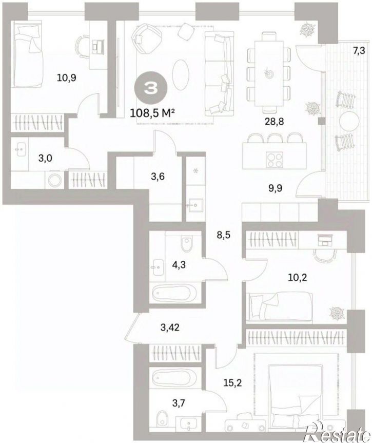3-комн квартира в новом доме ул Пушкина, 69А,  д. 69А