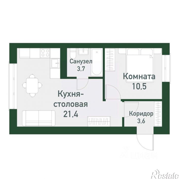1-комн квартира в новом доме посёлок Западный, микрорайон Привилегия