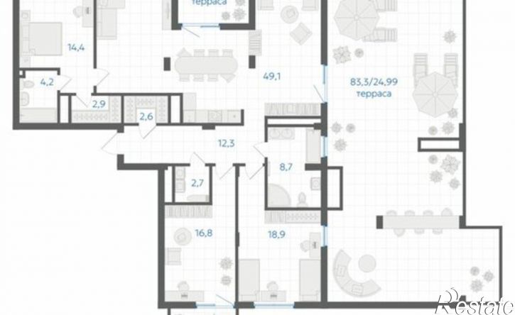 5-комн квартира в новом доме 29-й микрорайон, ЖК Клевер