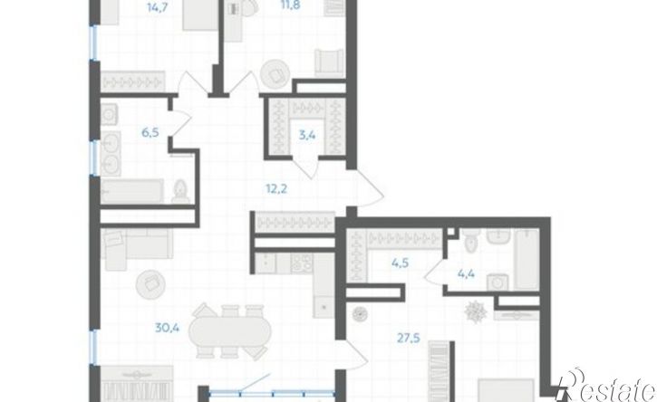 4-комн квартира в новом доме 29-й микрорайон, ЖК Клевер
