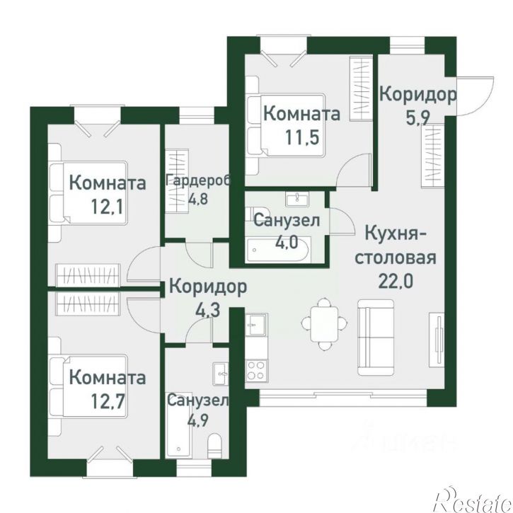 3-комн квартира в новом доме ул Кременкульская, 34,  д. 34