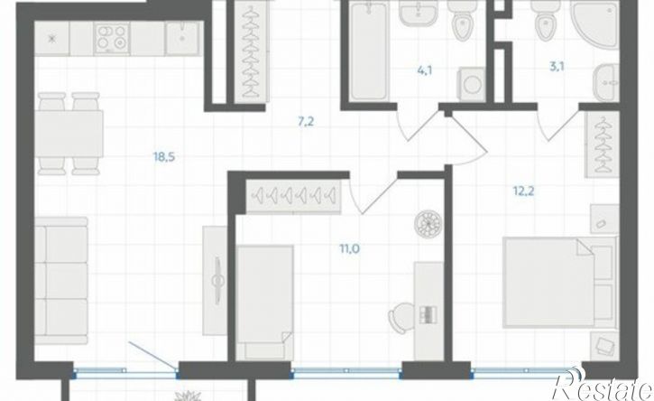 2-комн квартира в новом доме 29-й микрорайон, ЖК Клевер