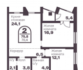 2-комн, 70 кв м, этаж 2/2 пр-кт Ленина, 19В