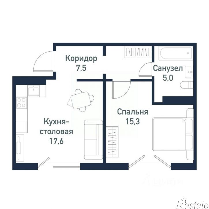1-комн квартира в новом доме посёлок Западный