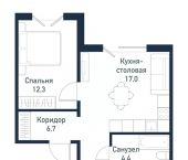 1-комн, 40 кв м, этаж 2/4 посёлок Западный
