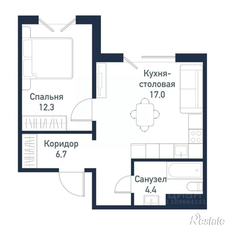 1-комн квартира в новом доме посёлок Западный