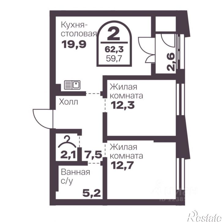 2-комн квартира в новом доме пр-кт Ленина, 19В,  д. 19В