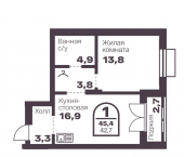 1-комн, 42 кв м, этаж 8/8 пр-кт Ленина, 19В
