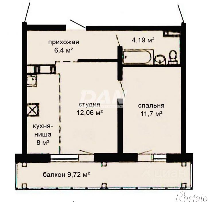 1-комн квартира ул Телевизионная, 12,  д. 12