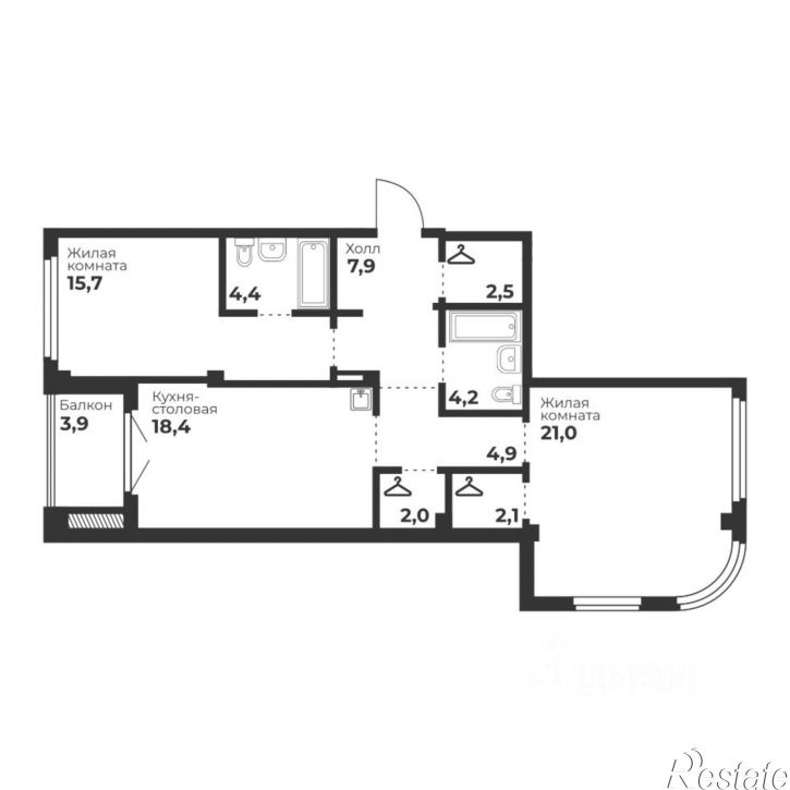 2-комн квартира в новом доме ул Братьев Кашириных, 82/1,  д. 82/1