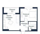 1-комн, 41 кв м, этаж 4/4 посёлок Западный