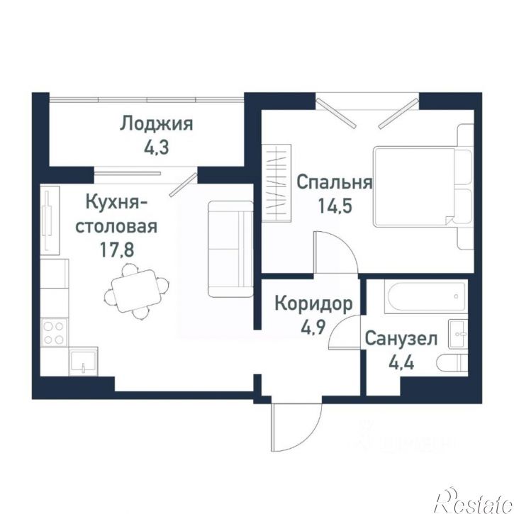 1-комн квартира в новом доме посёлок Западный