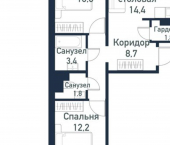 2-комн, 53 кв м, этаж 2/4 посёлок Западный, микрорайон Привилегия