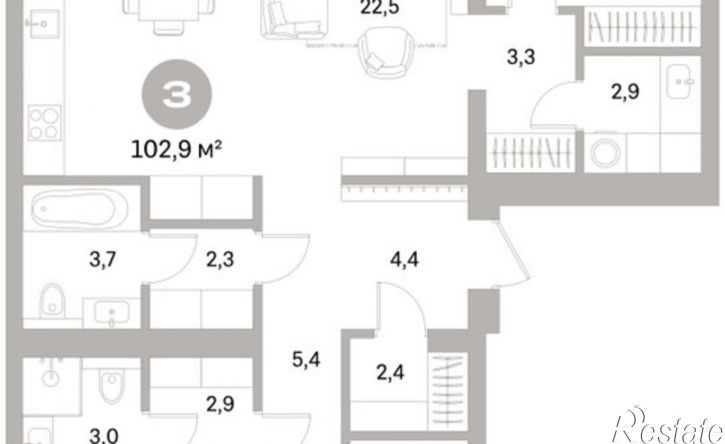 3-комн квартира в новом доме ул Пушкина, 69А,  д. 69А