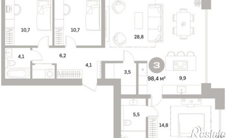 3-комн квартира в новом доме ул Пушкина, 69А,  д. 69А