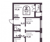 2-комн, 58 кв м, этаж 9/9 пр-кт Ленина, 19В