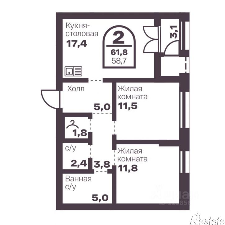 2-комн квартира в новом доме пр-кт Ленина, 19В,  д. 19В