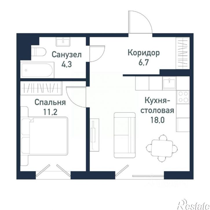 1-комн квартира в новом доме посёлок Западный