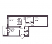 2-комн, 72 кв м, этаж 3/3 пр-кт Ленина, 19В