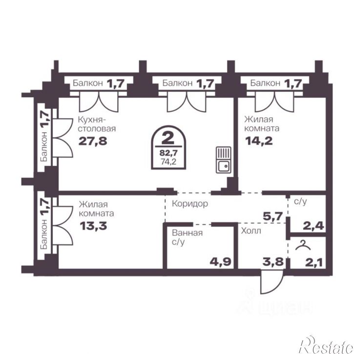 2-комн квартира в новом доме пр-кт Ленина, 19В,  д. 19В