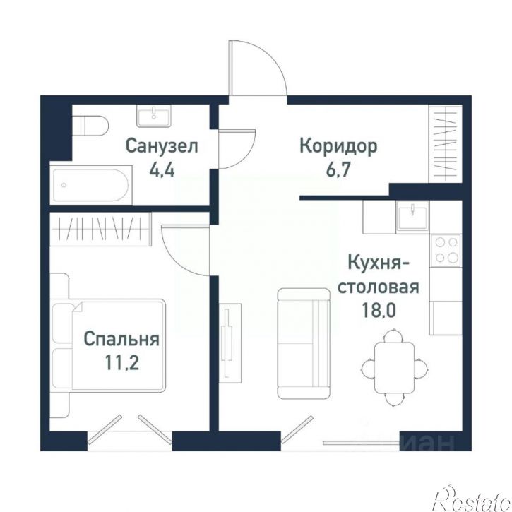 1-комн квартира в новом доме посёлок Западный